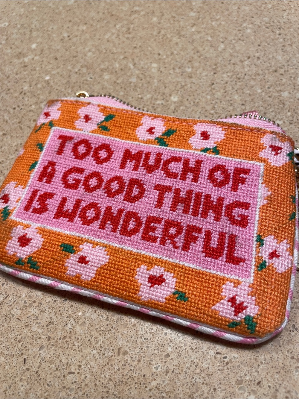 Orange & Pink Floral Card Holder Pouch - 'Too Much Of A Good Thing Is Wonderful'